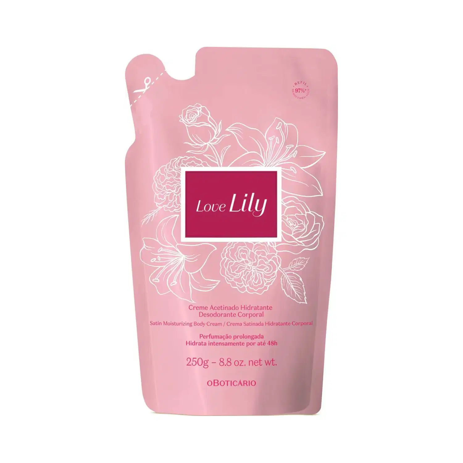 Refil Creme Acetinado Desodorante Hidratante Corporal Love Lily 250G — foto 1