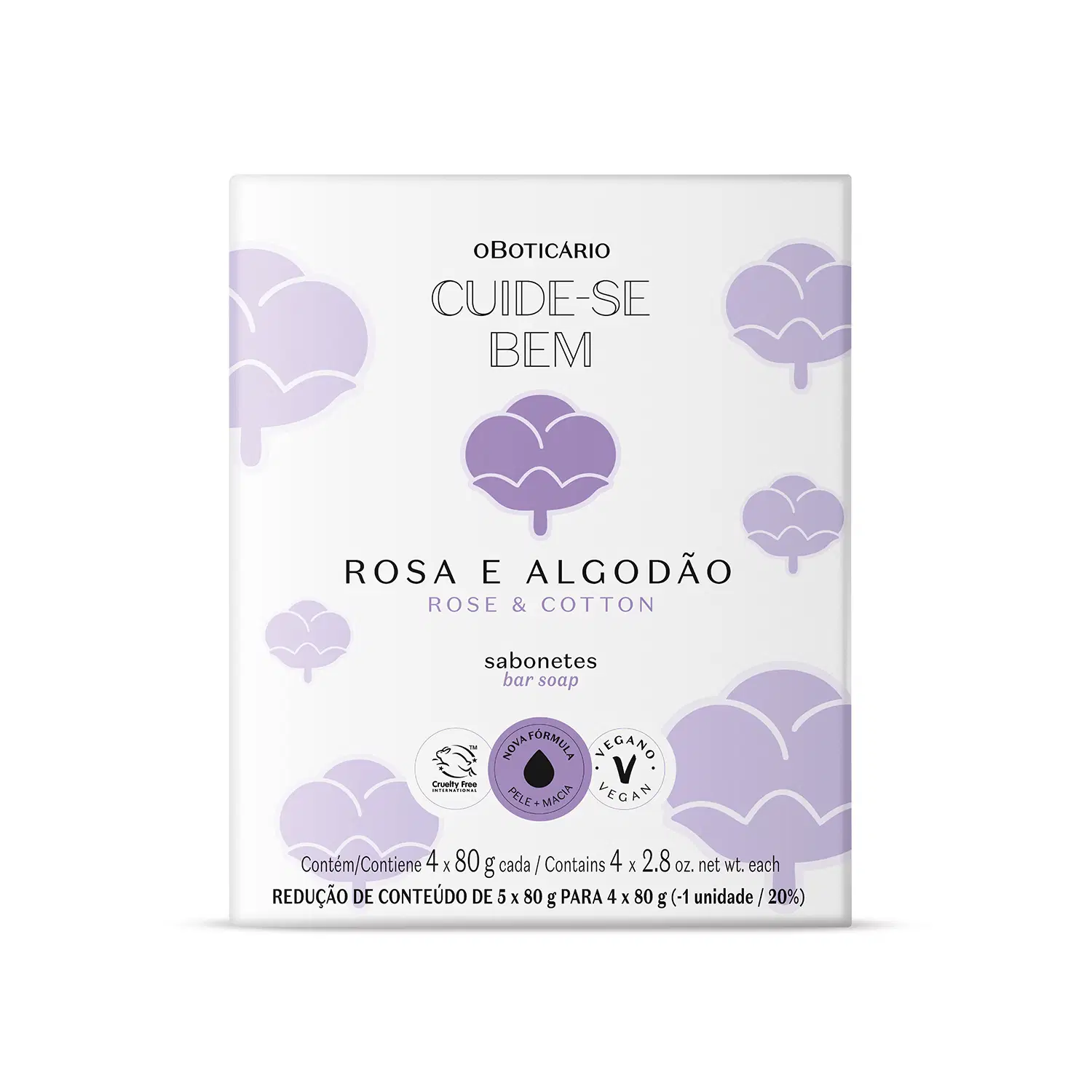 Sabonetes Cuide-Se Bem Rosa E Algodão 4X80G Cada — foto 1