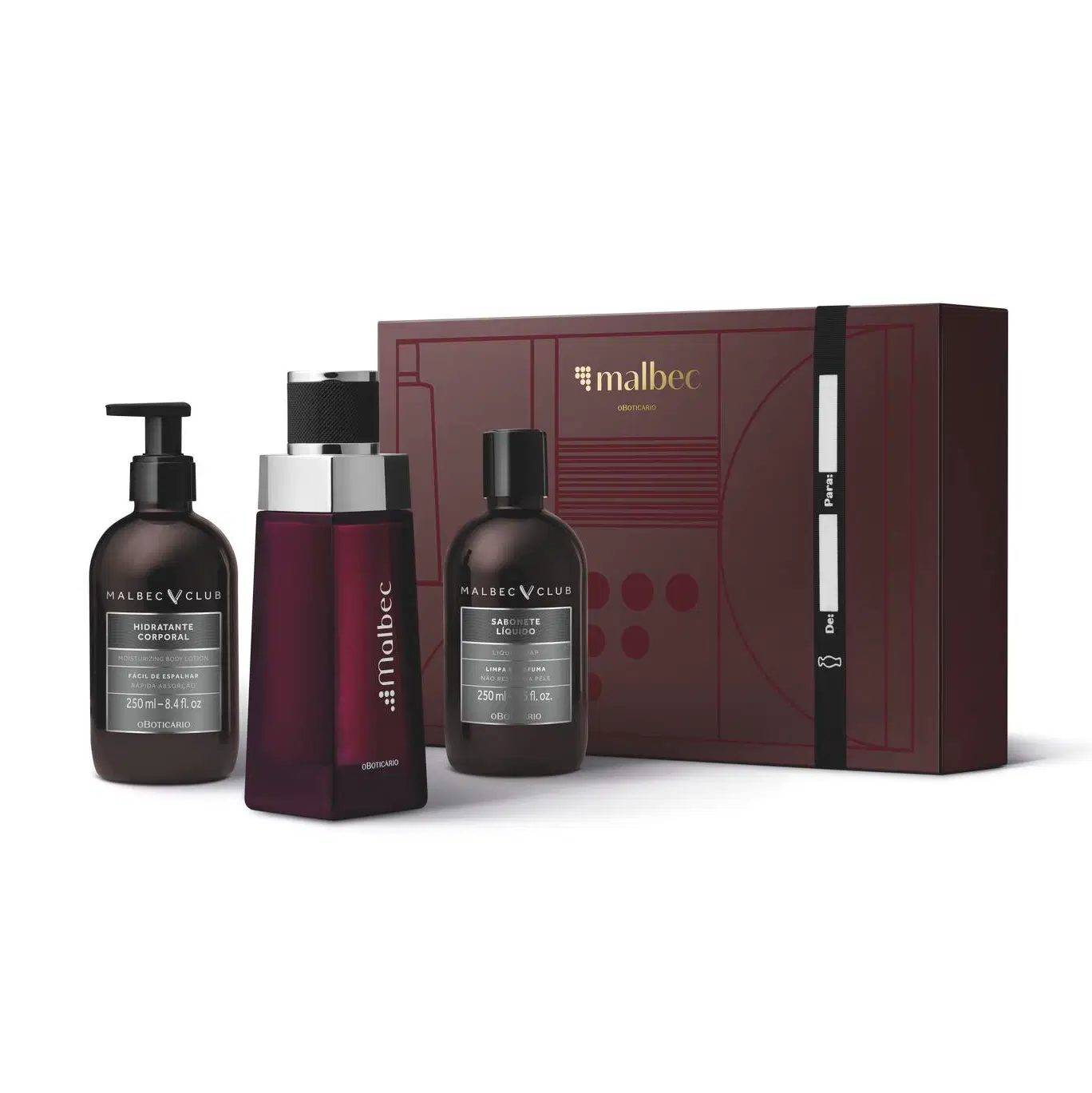 Kit Presente Malbec: Desodorante Colônia 100Ml + Loção Corporal 250Ml + Sabonete Líquido Corporal 250Ml — foto 1