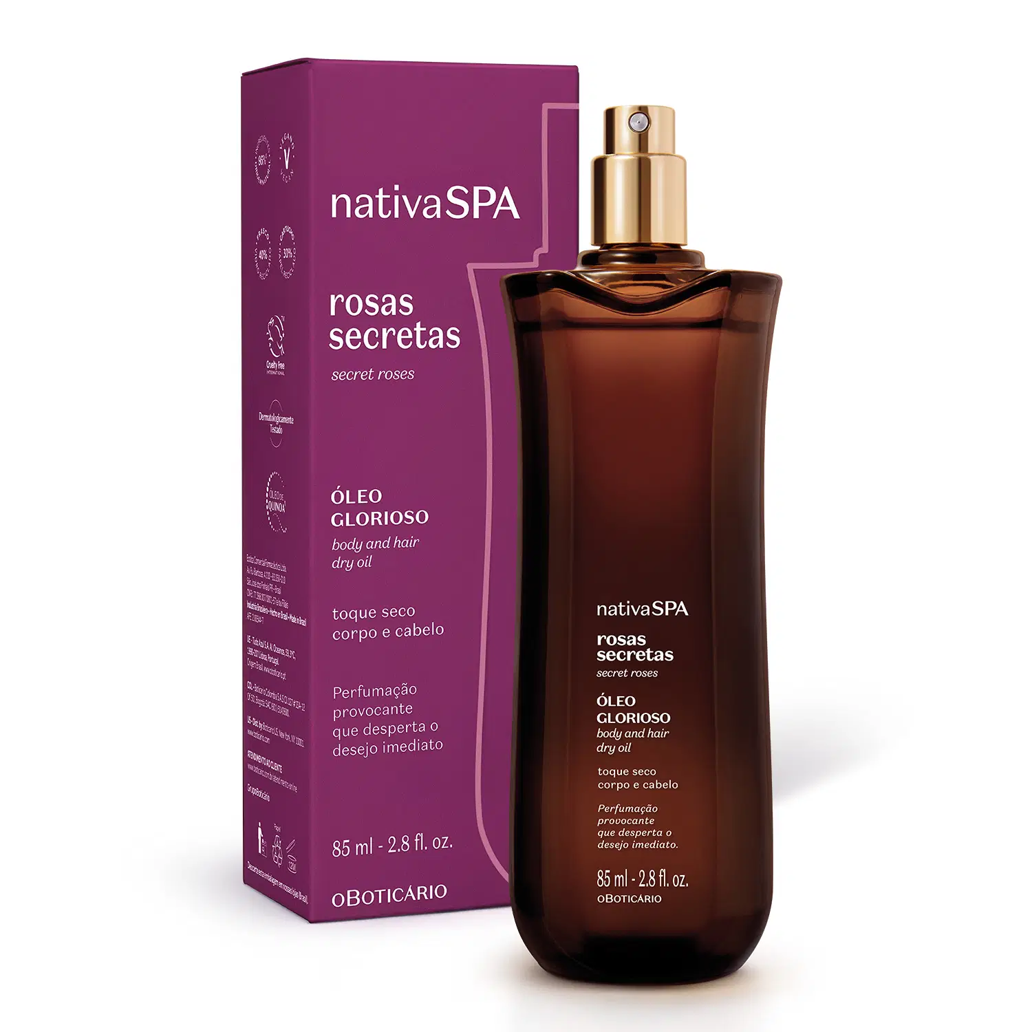 Óleo Multifuncional Glorioso Corpo E Cabelos Nativa Rosas Secretas 85Ml — foto 1