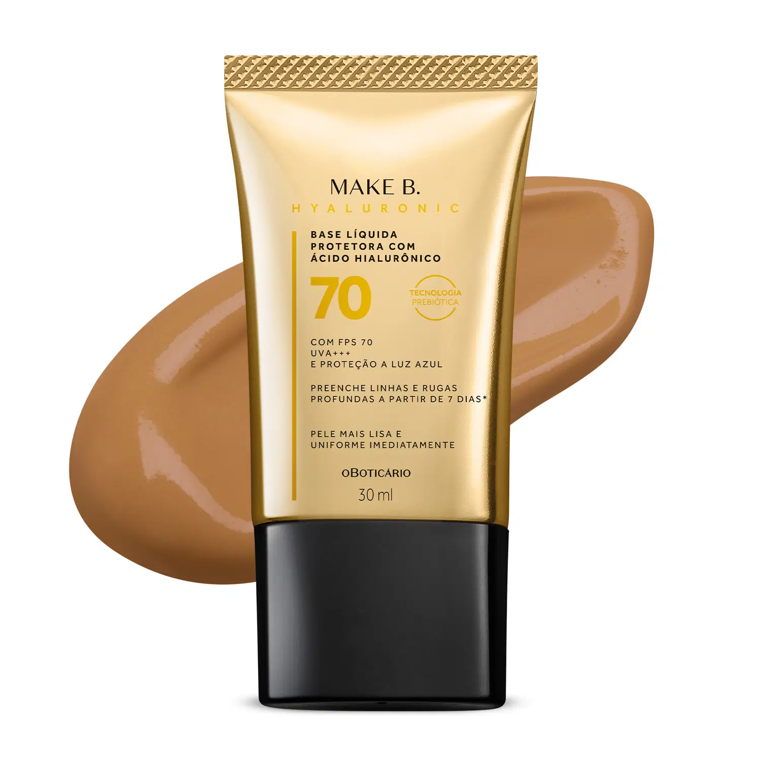 Base Líquida Protetora Com Ácido Hialurônico Fps 70 Make B. Hyaluronic Cor 60 30Ml — foto 1