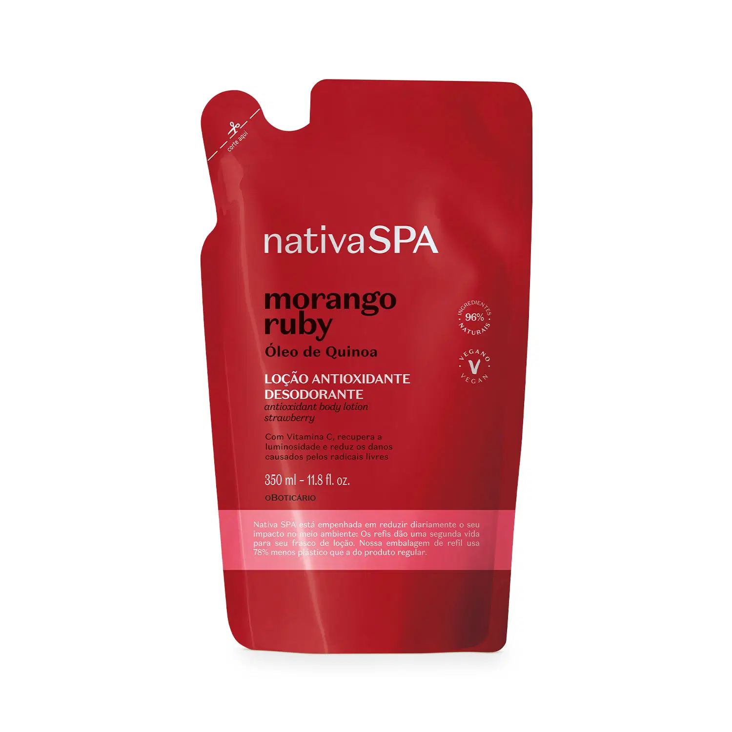 Refil Loção Antioxidante Desodorante Corporal Nativa Spa Morango Ruby 350Ml — foto 1