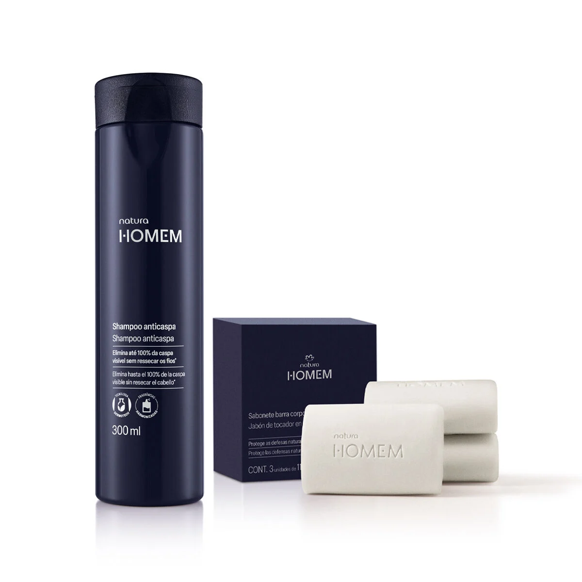 Kit Shampoo Anticaspa e Sabonete Corpo e Barba Natura Homem (2 produtos) — foto 1