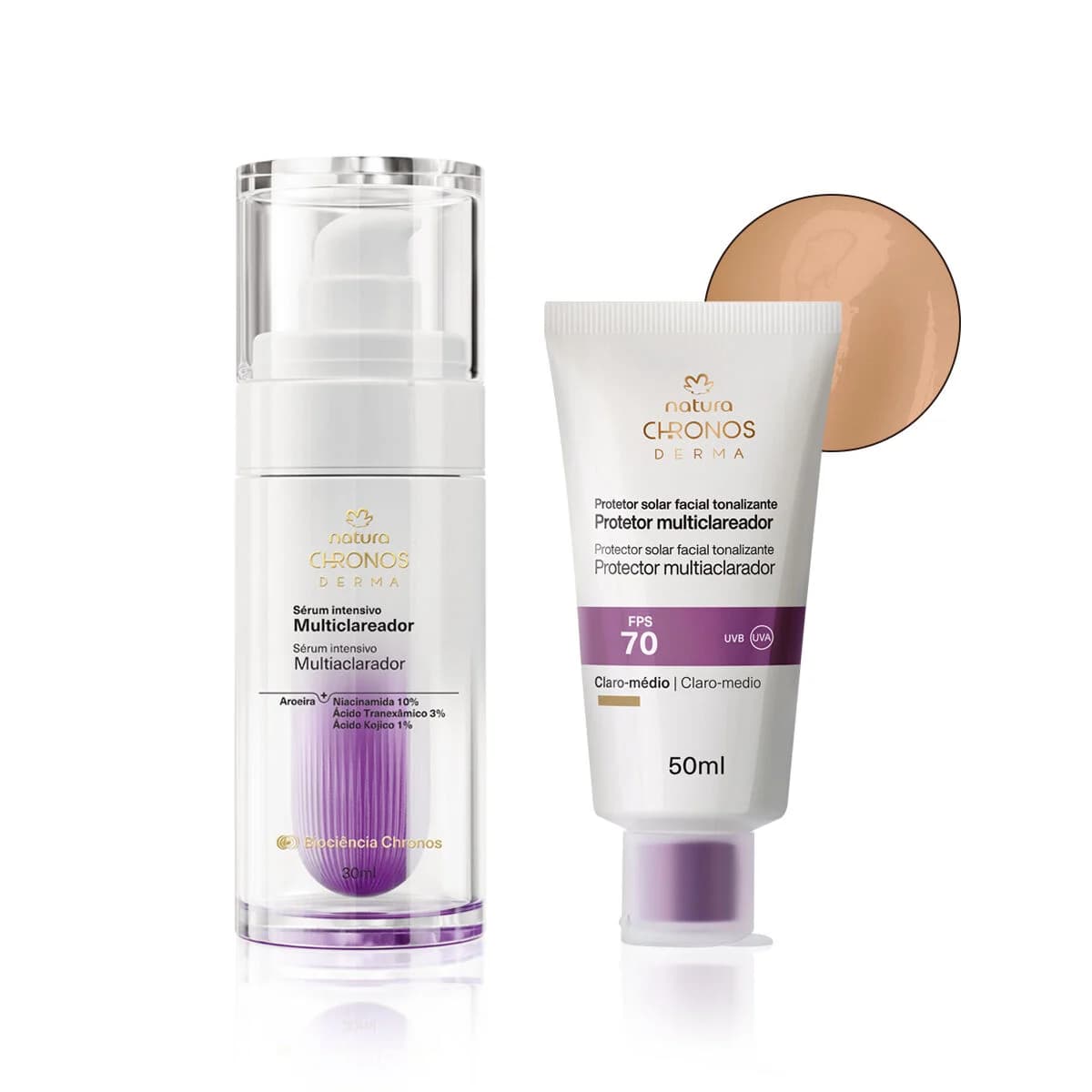 Kit Sérum Multiclareador e Protetor Multiclareador FPS 70 Médio Claro Chronos Derma — foto 1