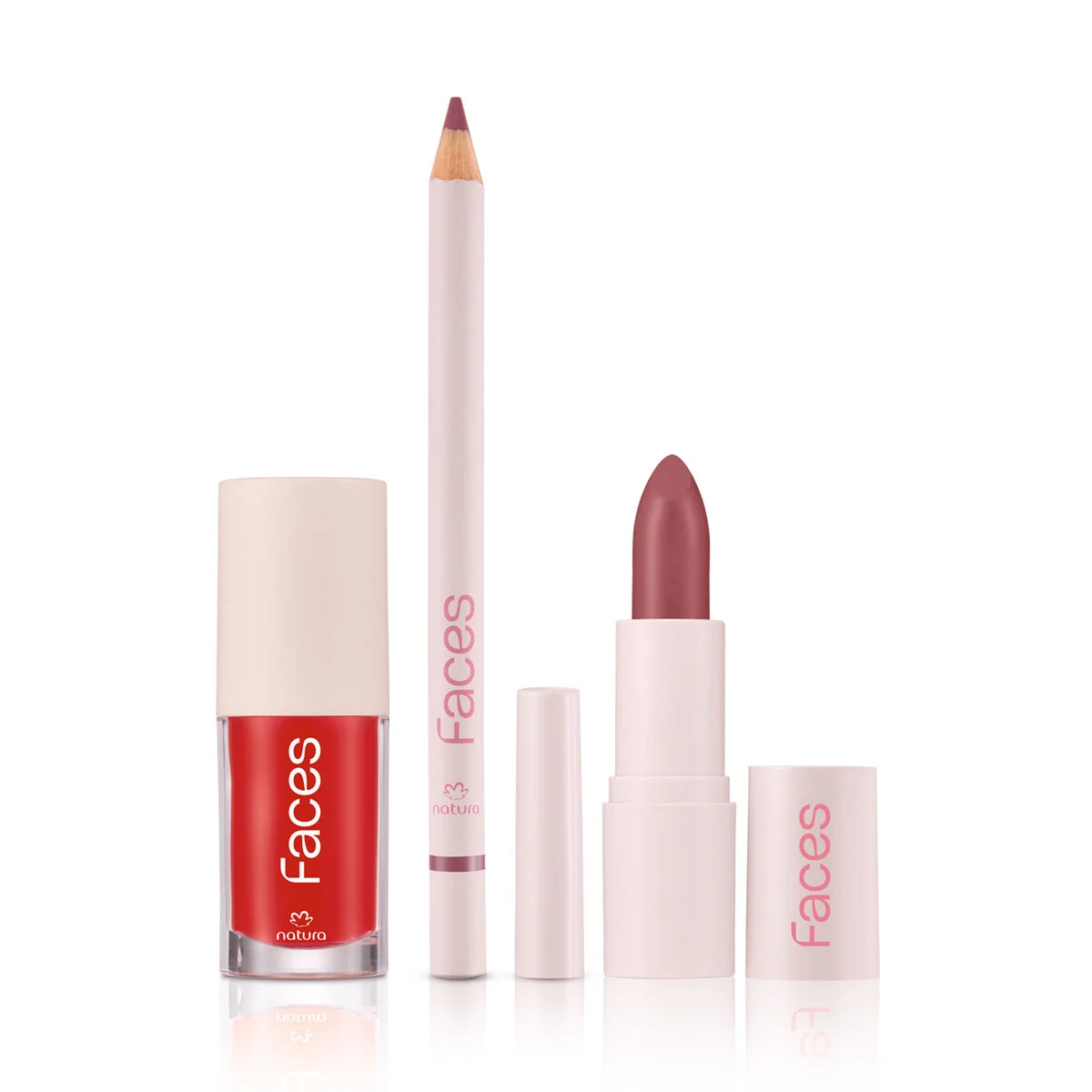 Kit Batom e Lápis Labial Cookie Nude e Gloss Red Vibe Faces — foto 1