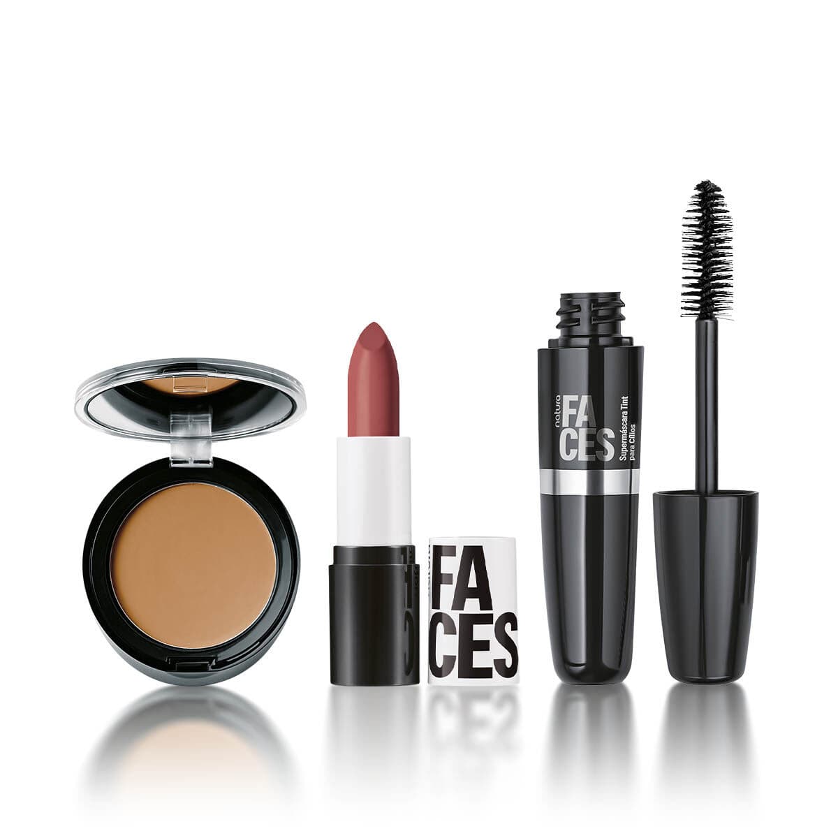 Kit Faces Pó Compacto, Batom Matte e Máscara de Cílios Tint — foto 1