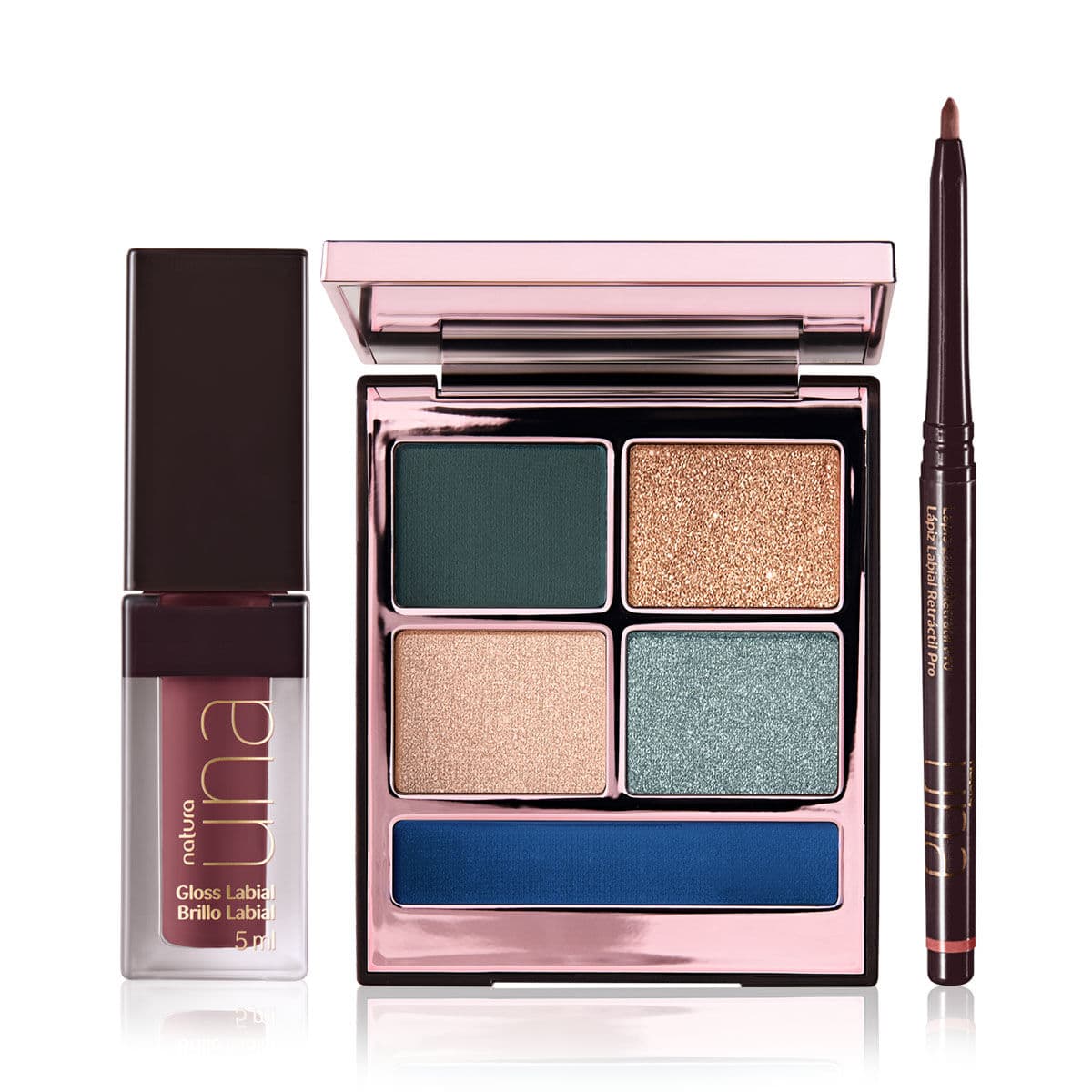 Kit PRO Palette, Lápis Labial e Gloss Rose Natura UNA (3 produtos) — foto 1