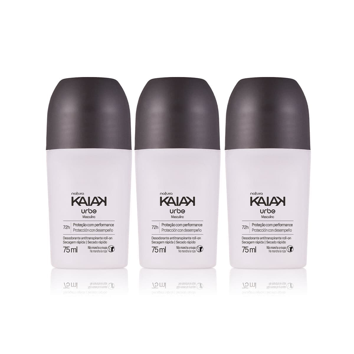 Kit Desodorante Antitranspirante Roll-on Kaiak Urbe Masculino 3 un de 75 ml — foto 1
