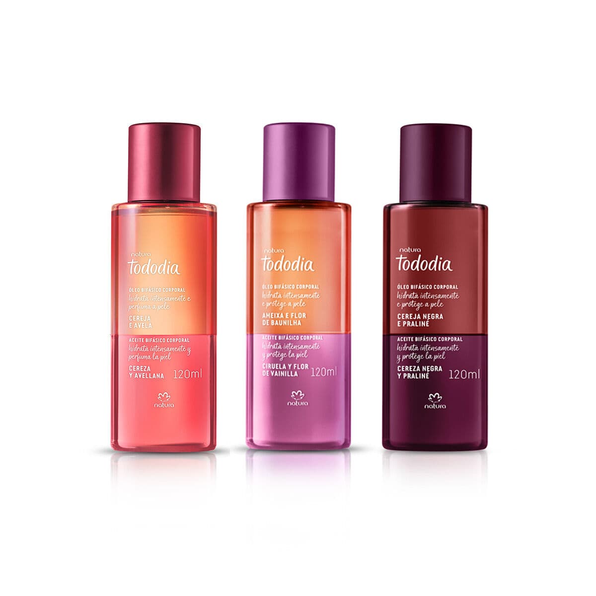 Kit Óleo Bifásico Corporal Tododia Cereja Negra, Ameixa e Flor de Baunilha e Cereja e Avelã 3 produtos de 120 ml — foto 1