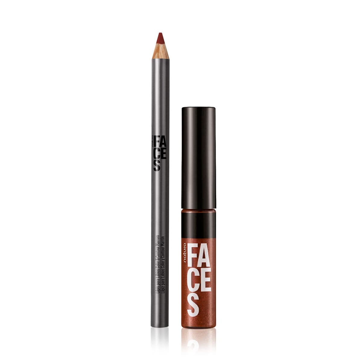 Kit Lápis para Lábios e Gloss Marrom Natura Faces (2 produtos) — foto 1