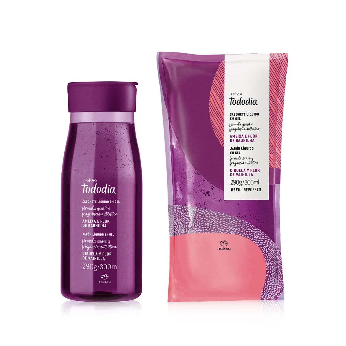 Kit Sabonete Líquido Gel Tododia Ameixa e Flor de Baunilha com Refil 2 un de 300 ml — foto 1