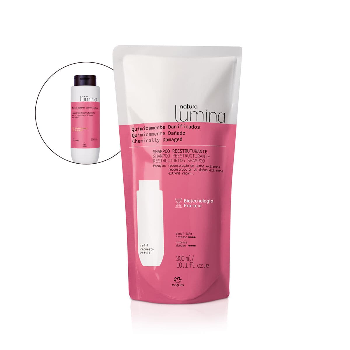 Refil Shampoo Reestruturante Lumina para Cabelos Quimicamente Danificados 300 ml — foto 1